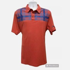 Men’s Adidas golf polo shirt, Sz LARGE moisture wick SMU LOGO ON SLEEVE MUSTANGS